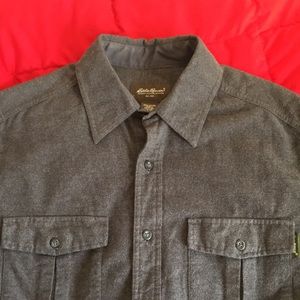 Eddie Bauer 100% Cotton Dark Gray Flannel Long Sleeve Shirt